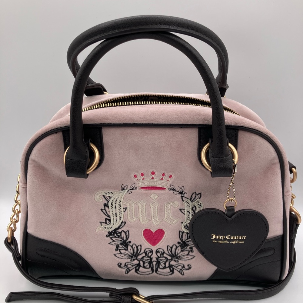 BRAND NEW Juicy Couture Pink and Black Satchel with Heart Emblem